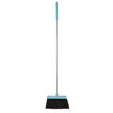 Teal-handled red gorilla tidee broom with silver metal shaft and black bristles featuring comfort grip handles