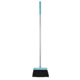 Red gorilla tidee broom with teal comfort grip handles, silver metal shaft, and black bristles for easy sweeping