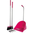 Bright pink plastic dustpan with curved metal handle from red gorilla tidee companion set for easy cleaning trips