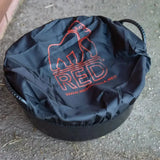 Black red gorilla tubcover fabric feed bucket cover with red logo and handle for durable storage and protection