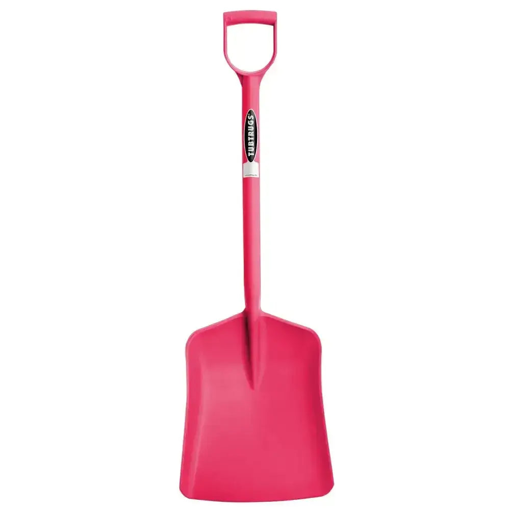 Bright pink plastic gorilla tubtrug shovel with d-shaped handle and turbines brand label for easy digging