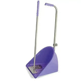 Purple plastic dustpan with metal handle and grip for easy sweeping in red gorilla tubtrug tidee rake mucking set