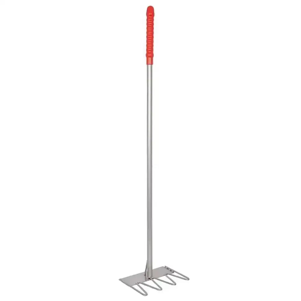 Red gorilla tubtrug tidee rake with red and silver metal rake head and textured grip handle for garden use