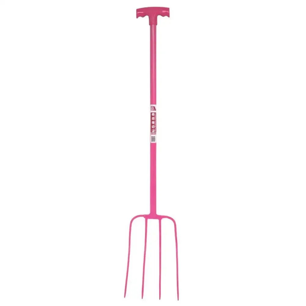 Red Gorilla Tubular Manure Fork 4 Prong T-Handle Blue Forks