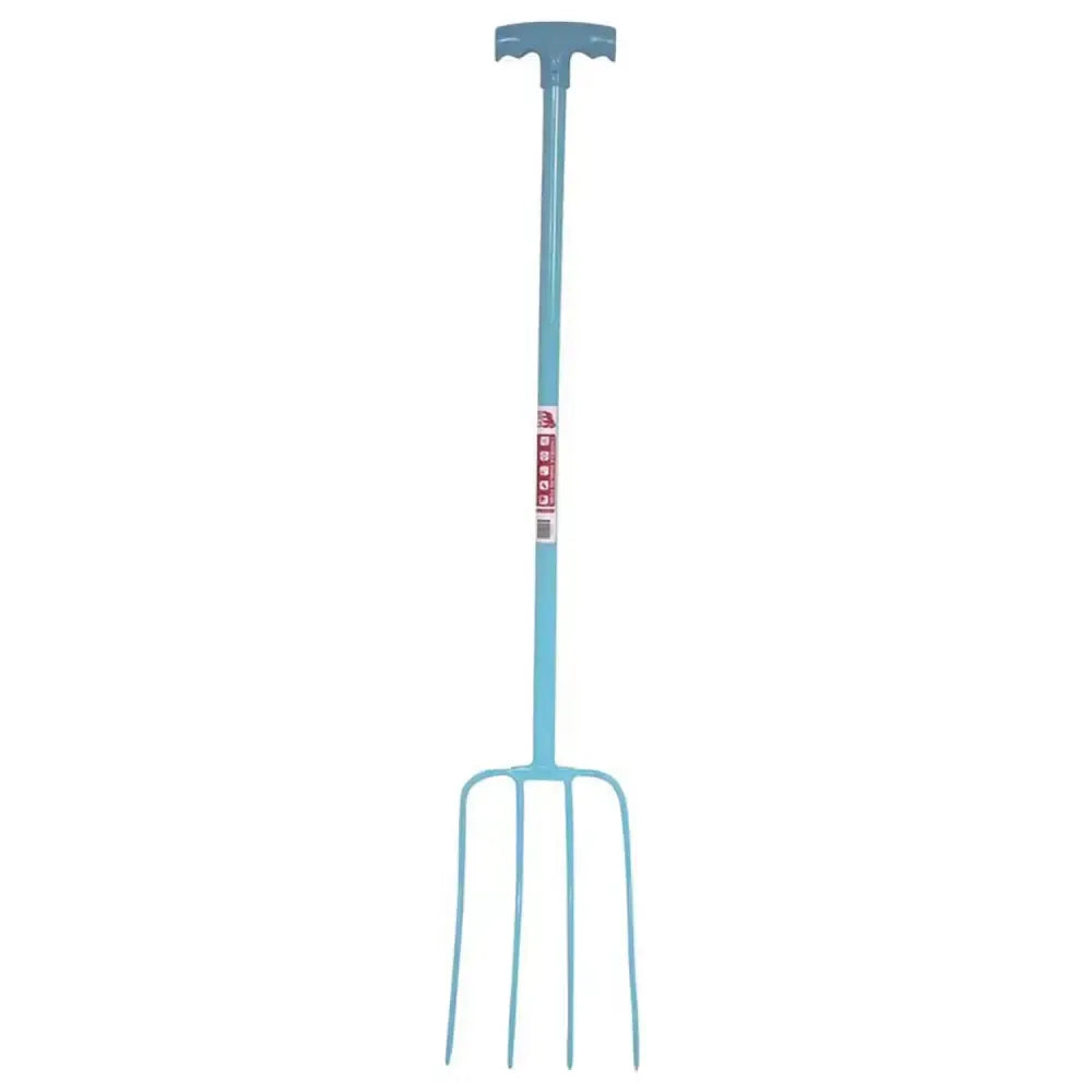 Red Gorilla Tubular Manure Fork 4 Prong T-Handle Blue Forks