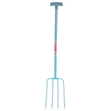 Red Gorilla Tubular Manure Fork 4 Prong T-Handle Blue Forks