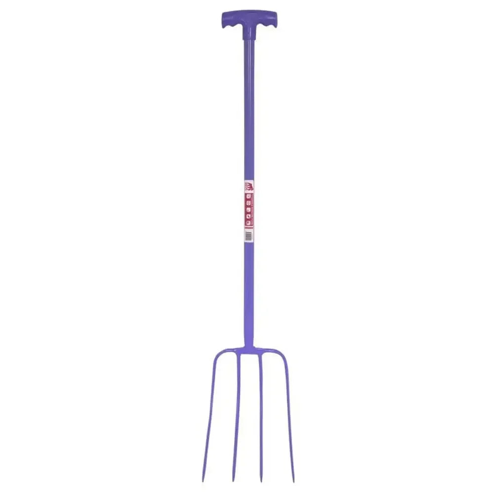 Red Gorilla Tubular Manure Fork 4 Prong T-Handle Purple Forks