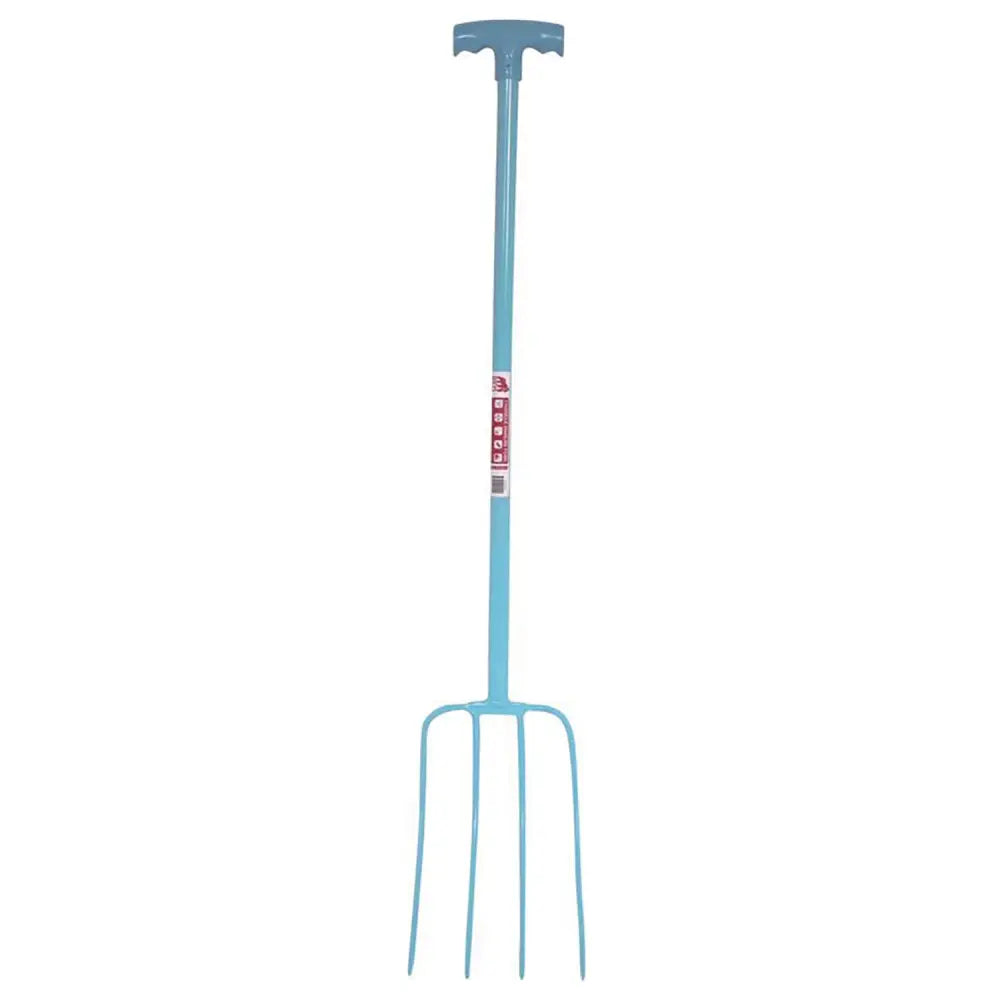 Red Gorilla Tubular Manure Fork 4 Prong T-Handle Sky Blue Forks Barnstaple Equestrian Supplies