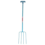 Light blue red gorilla tubular manure fork with lightweight tubular steel shaft and t-handle for easy digging