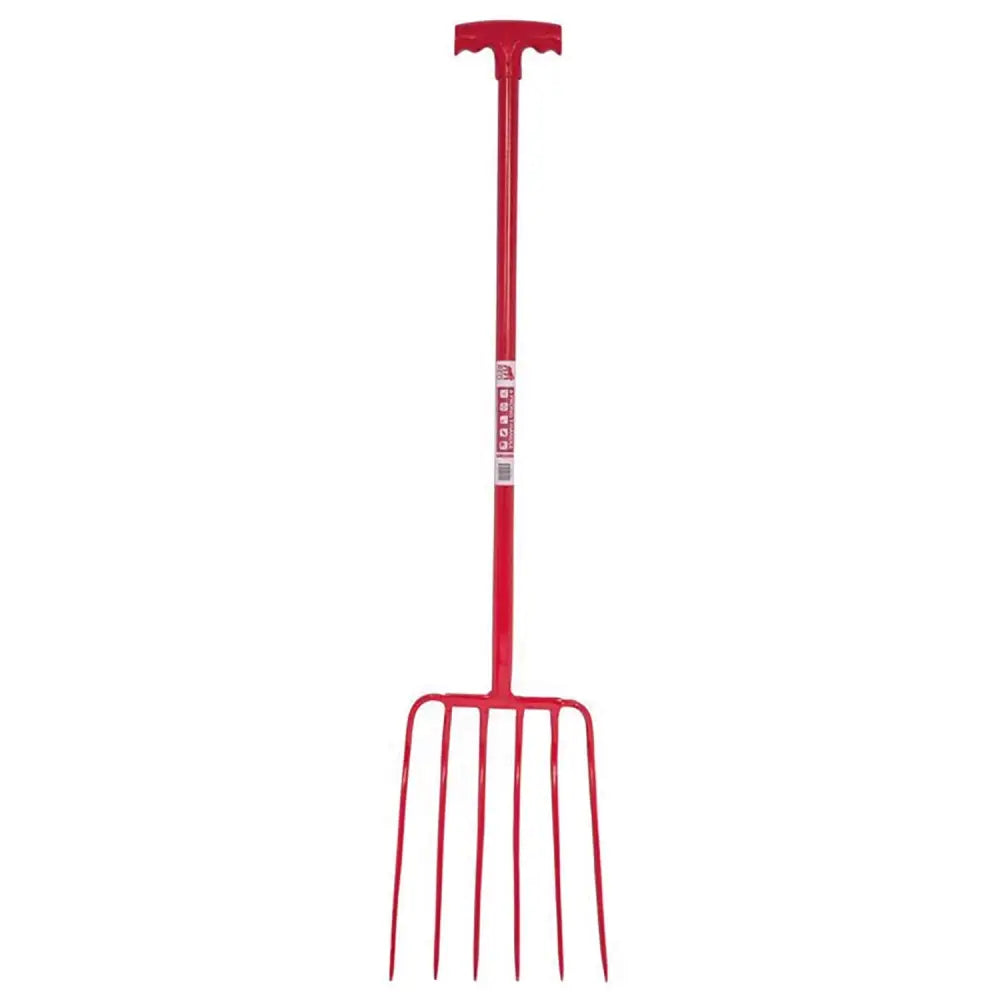 Red Gorilla Tubular Manure Fork 6 Prong T-Handle Red Forks