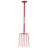 Red Gorilla Tubular Manure Fork 6 Prong T-Handle Red Forks