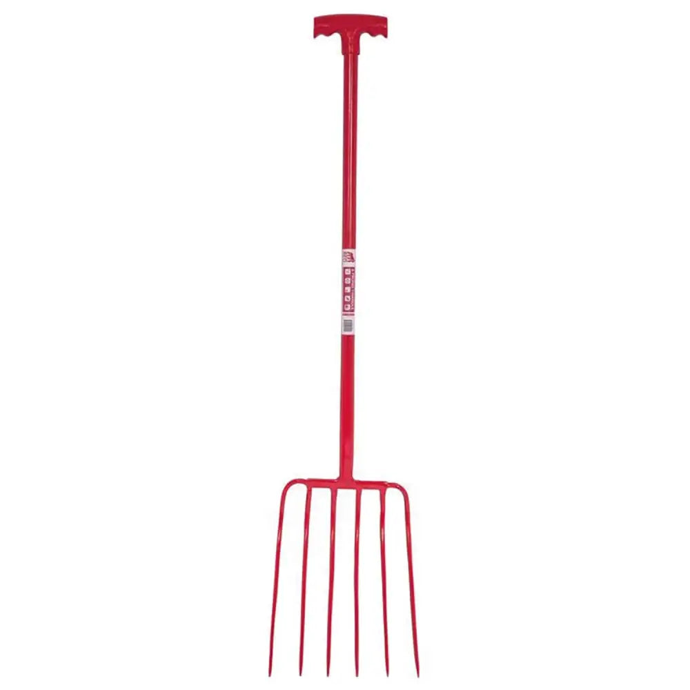 Red Gorilla Tubular Manure Fork 6 Prong T-Handle Red Forks