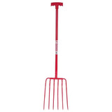 Red Gorilla Tubular Manure Fork 6 Prong T-Handle Red Forks