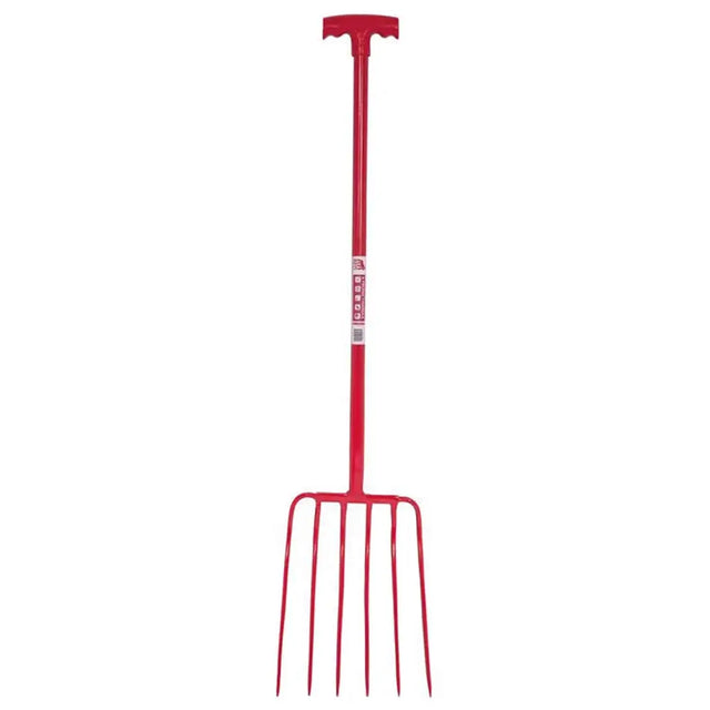 Red Gorilla Tubular Manure Fork 6 Prong T-Handle Red Forks