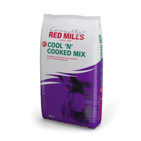 A 20kg bag of red mills cool and cooked mix for leisure horses promoting optimum digestion in white and purple packaging