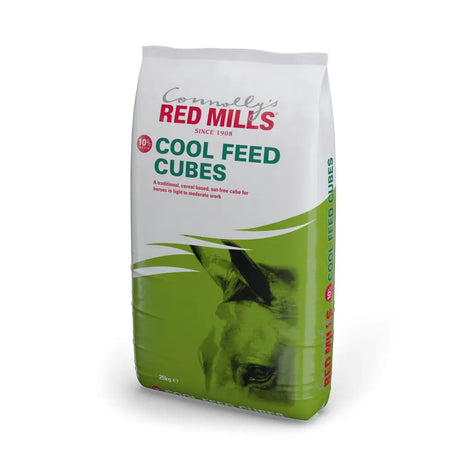 Red mills cool feed cubes 20 kg bag of digestible fibre cereal-based horse feed in white and green packaging with horse image