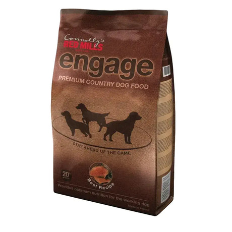 Brown bag of red mills engage premium country dog food beef recipe with high meat content for healthy condition 3 kg