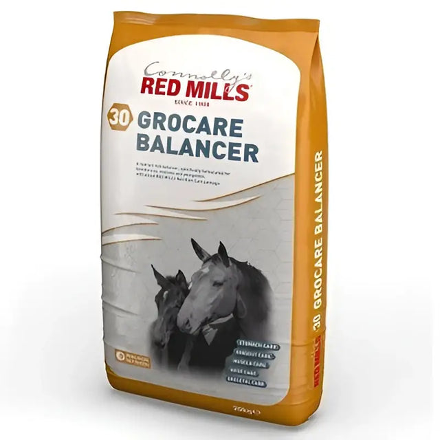Red mills gro care balancer 20 kg horse feed bag orange white with black and white horses for sound musco skeletal development
