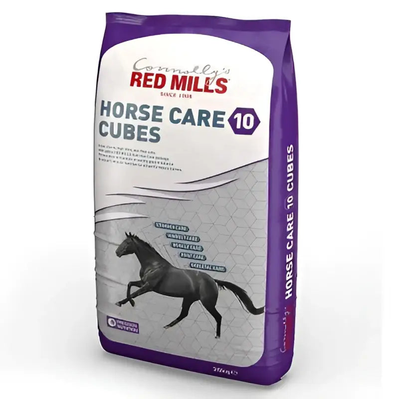 Purple and white bag of red mills horse care 10 cubes 20 kg with natural oils for healthy mills horse nutrition
