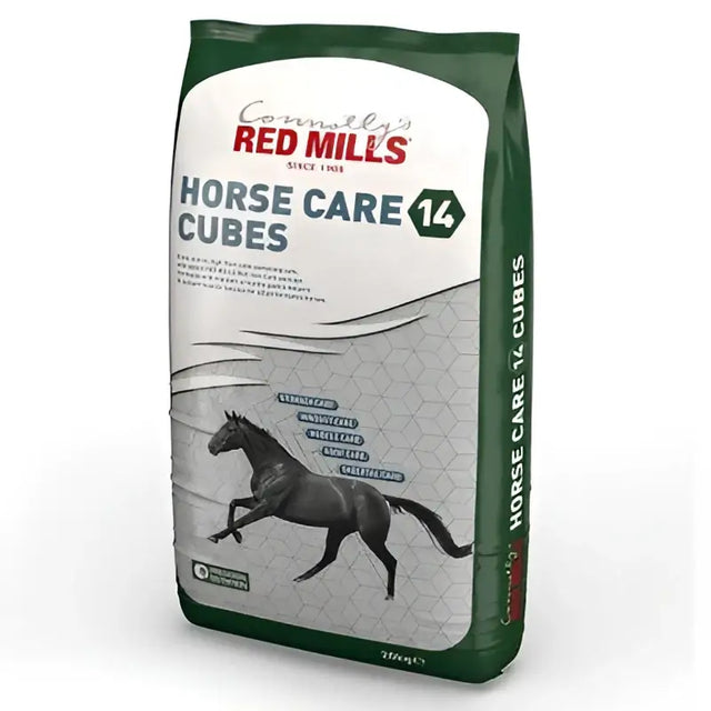 Green and white bag of red mills nutrition horse care 14 cubes 20 kg high fibre feed for healthy horses