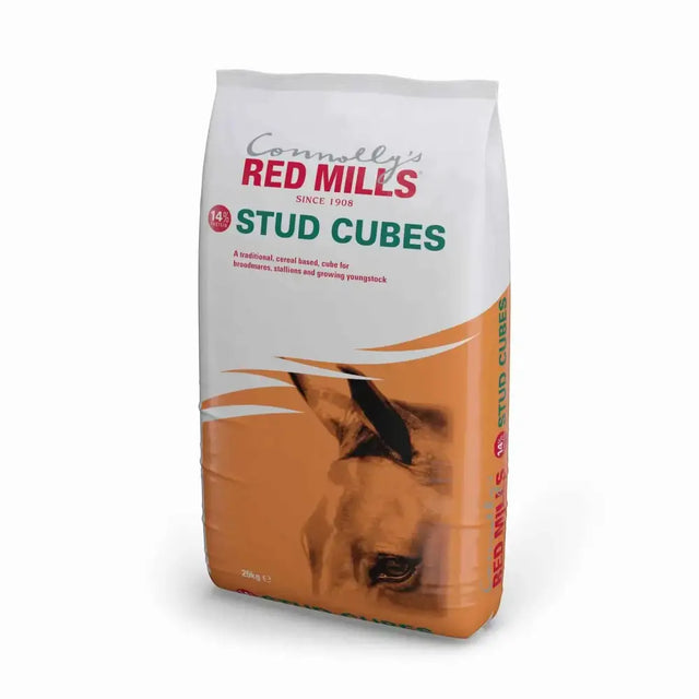 White and orange bag of connollys red mills stud cubes horse feed for covering season youngstock nutrition