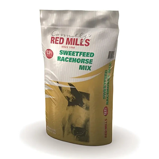 Red mills sweetfeed racehorse mix 25 kg pouch in silver and gold with horse illustration for fussy eaters muesli diet