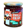 Red panda chilli crisp glass jar with metallic lid and colorful label featuring an orange panda illustration