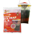 Redtop flycatchers fly traps in red and white package with cartoon bee and clear container filled with dark bait liquid