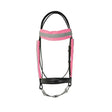 Pink and black reflector bridle bands by hy equestrian with reflective strips for extra visibility on horseback
