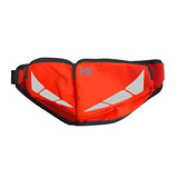 Bright orange reflector bum bag by hy equestrian with black trim white triangular reflectors helly hansen logo and outer zip pockets