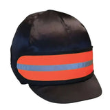 Black safety helmet with bright orange and blue reflective elasticated hat band by hy equestrian
