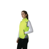 Bright neon yellow reflector gilet by hy equestrian with black trim reflective panels and handy zip pocket for safety and storage