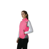 Bright pink reflector gilet by hy equestrian with gray accents black trim and handy zip pocket perfect for gilets and bodywarmers