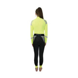 Bright neon yellow and black reflector riding tights with reflective gray stripes by hy equestrian for eye-catching riding