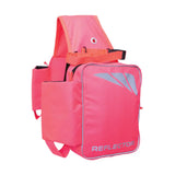 Bright pink reflector saddle pannier by hy equestrian with reflective gray stripes and orange straps for visibility