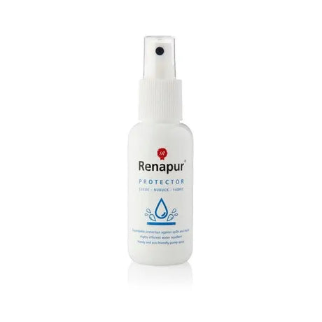 White plastic renapur suede protector spray bottle with clear nozzle and black button eco-friendly advanced spray solution protects suede