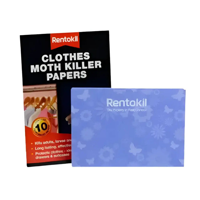 Blue rentokil clothes moth killer papers with subtle butterfly and floral pattern for effective moth control