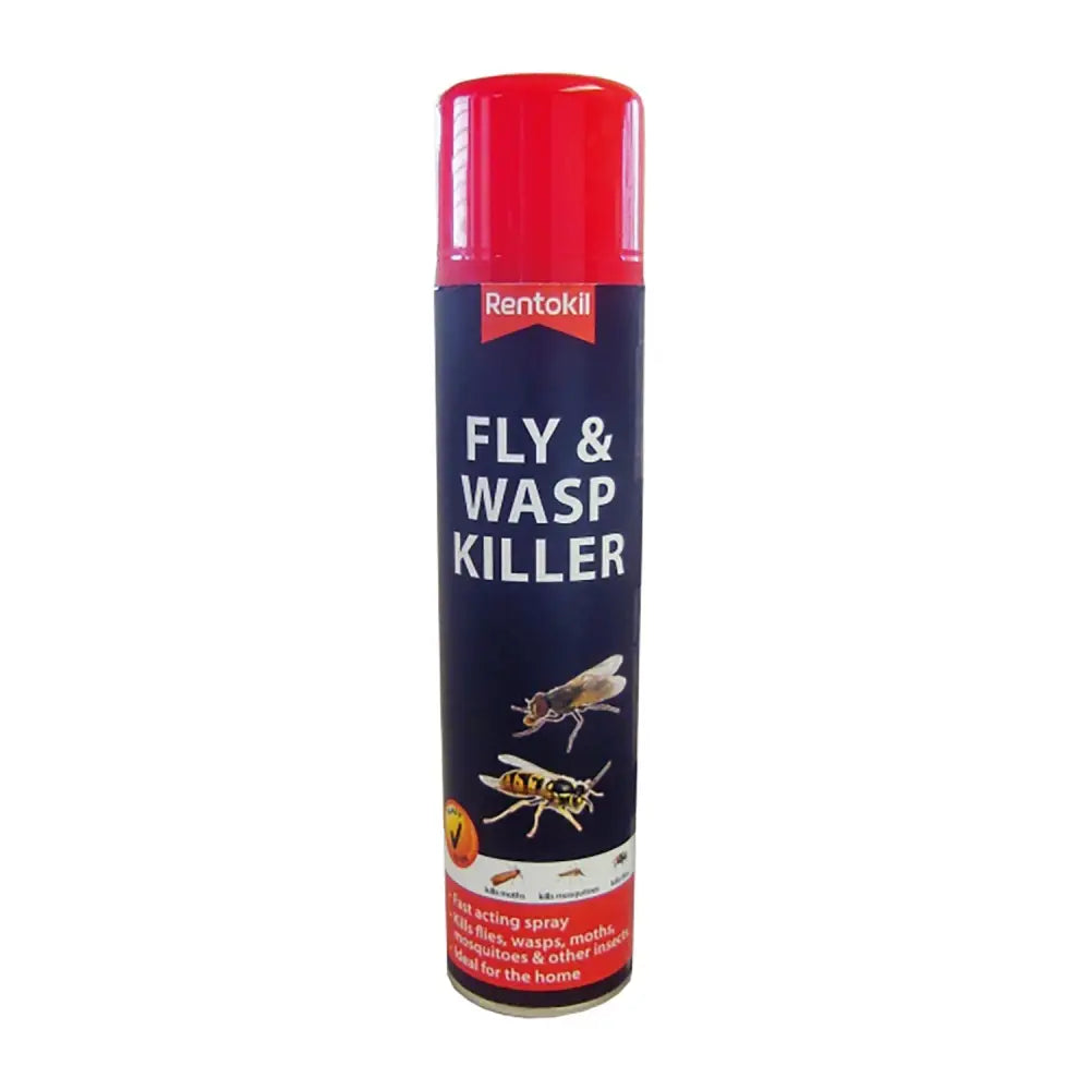 Red and black rentokil fly and wasp killer spray can with fast acting formulation for quick pest control