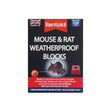 Rentokil mouse and rat weatherproof blocks in black and red packaging with tamper resistant bait for outdoor use
