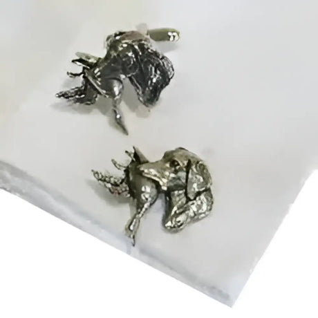 Silver-toned english made pewter retriever carrying duck cufflinks with intricate details and textured finish