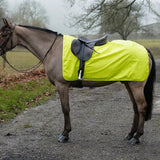 Bright neon yellow rhinegold 3/4 ride on rug waterproof with black straps and saddle perfect soft fleece exercise sheets