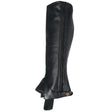 Black leather Rhinegold adult leather gaiter with vertical pleats and brass snap for comfortable elasticated wear