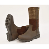 Brown leather and fabric Rhinegold Albany Tweed Country Boot with rugged soles