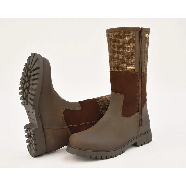 Brown leather and fabric Rhinegold Albany Tweed Country Boot with rugged soles