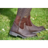 Brown leather rhinegold albany tweed ankle boots with textured upper black rubber soles and side zipper easy wear