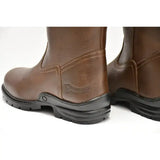 Brown leather rhinegold beaumont country boot with waxy finish and black rubber sole featuring embossed logo