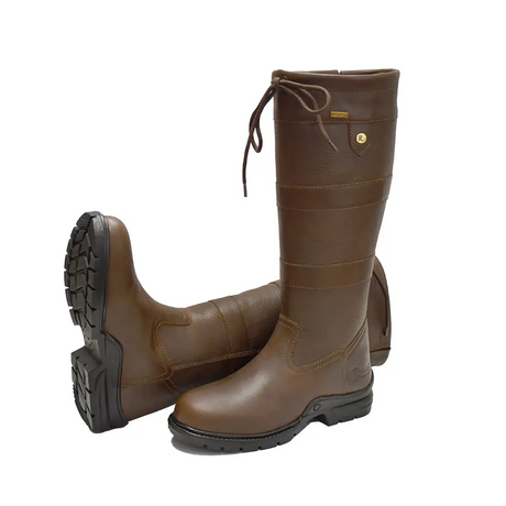 Tall brown leather Rhinegold Beaumont Country Boots with laces and rugged soles