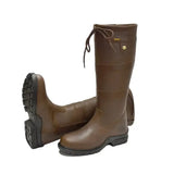 Brown leather rhinegold beaumont country boot with sturdy black sole and adjustable laces wide calf design