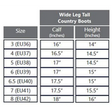 Size chart for Rhinegold Beaumont Country Boot Wide Calf with calf and height measurements