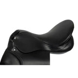 Black leather rhinegold berkshire synthetic gp saddle with wide fitting tree and silver rivets for comfort and style